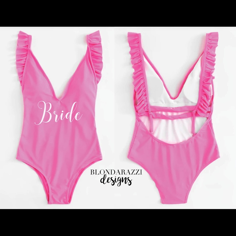 💖 Hot Pink “Squad” deep V monokini Swimsuit 💕